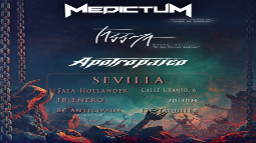 Música / Conciertos - Pop, rock e indie -  Medictum + Tassma + Apotropaico  - SEVILLA